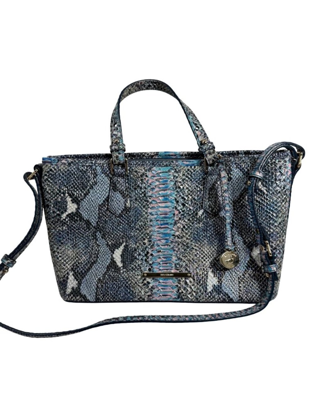 Brahmin Mini Asher Marine Seville Embossed Leather Satchel Cross Body EUC